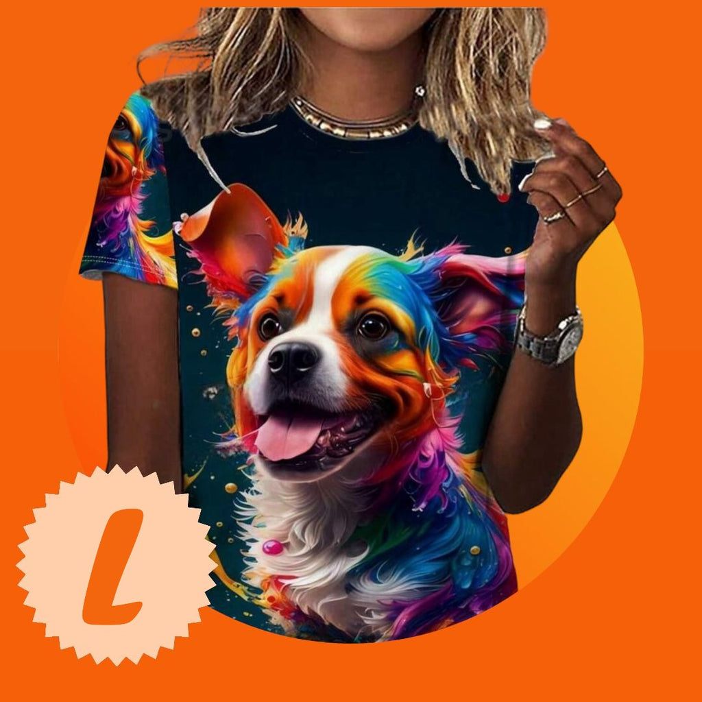 Camiseta para adultos con perro colorido en tamaño grande