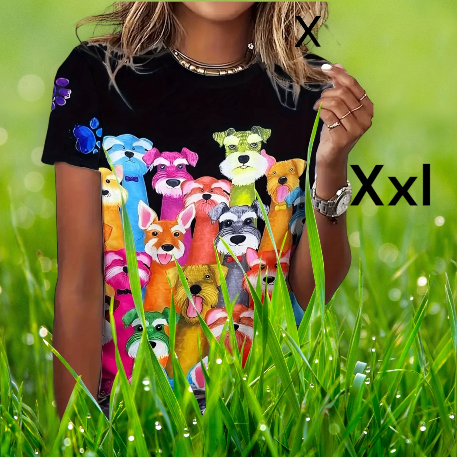 Camiseta negra de adulto con Schnauzers de diferentes de color en tamaño XXL