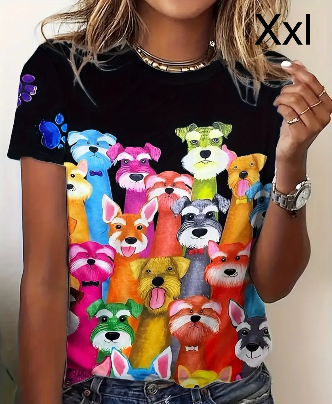 Camiseta negra de adulto con Schnauzers de diferentes de color en tamaño XXL
