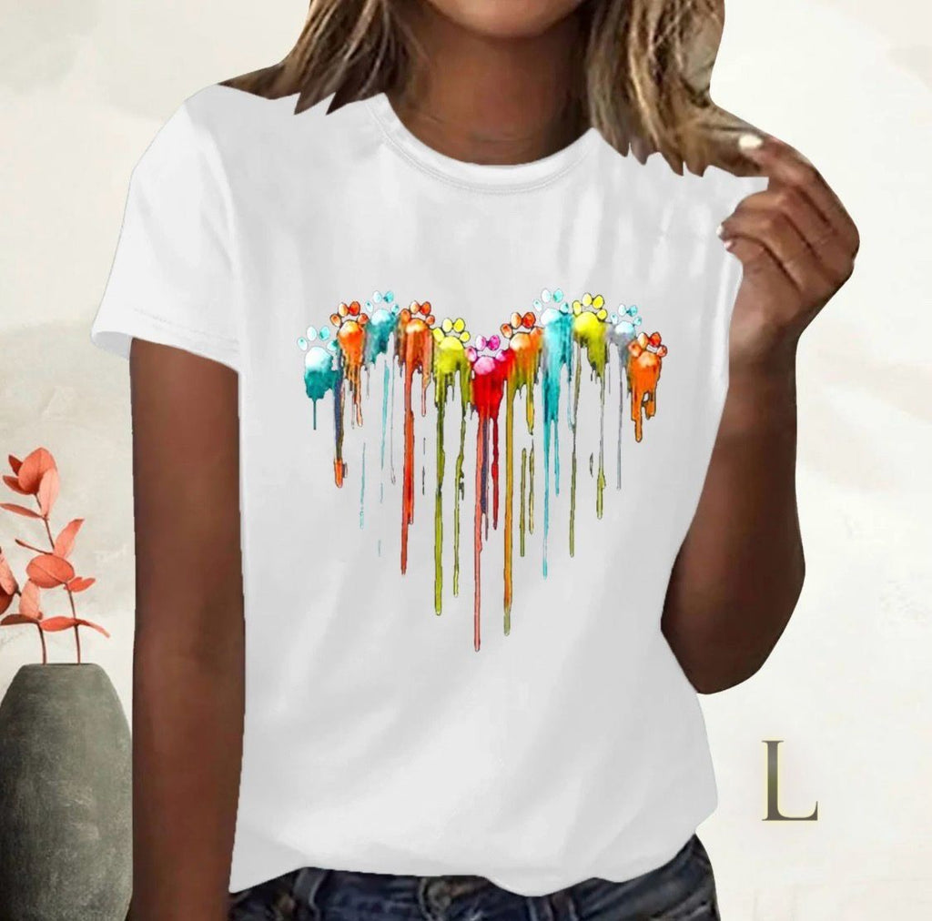 Camiseta para adulto con coloridas huellitas en tamaño XL