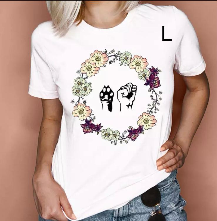 Camiseta para adulto con diseño de pata de perro y mano humana en tamaño grande