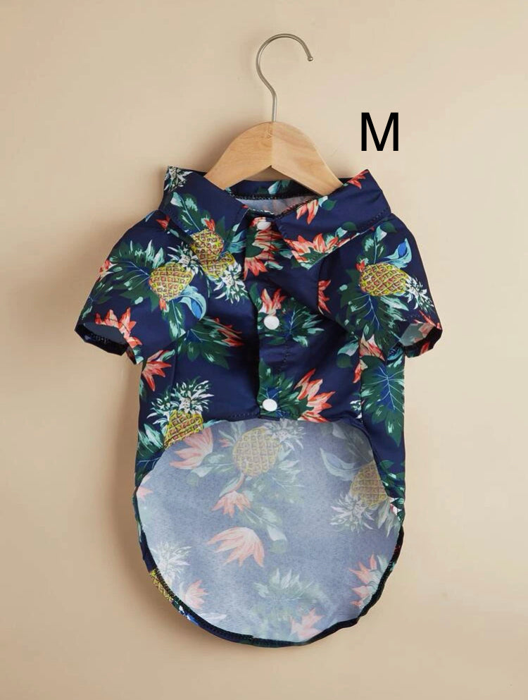 Camisas hawaianas para peluditos con palmas y piñas