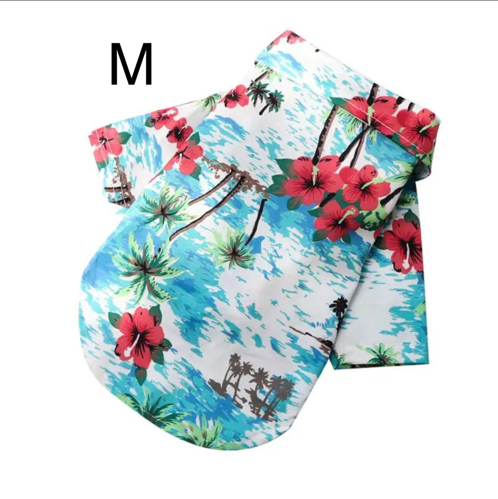 Camisa hawaiiana para peluditos con palmas y amapolas
