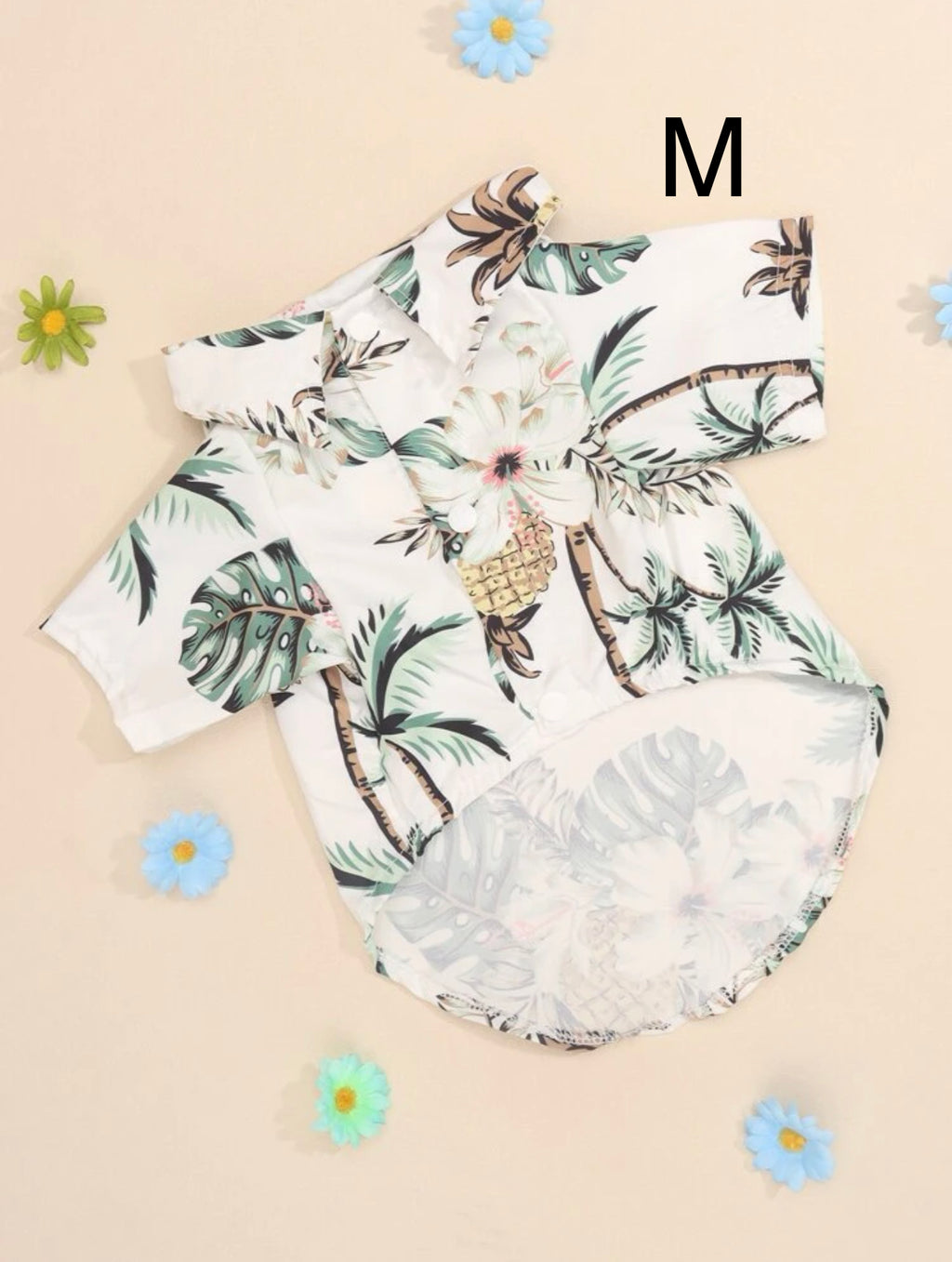 Camisas hawaianas para peluditos con palmas y piñas