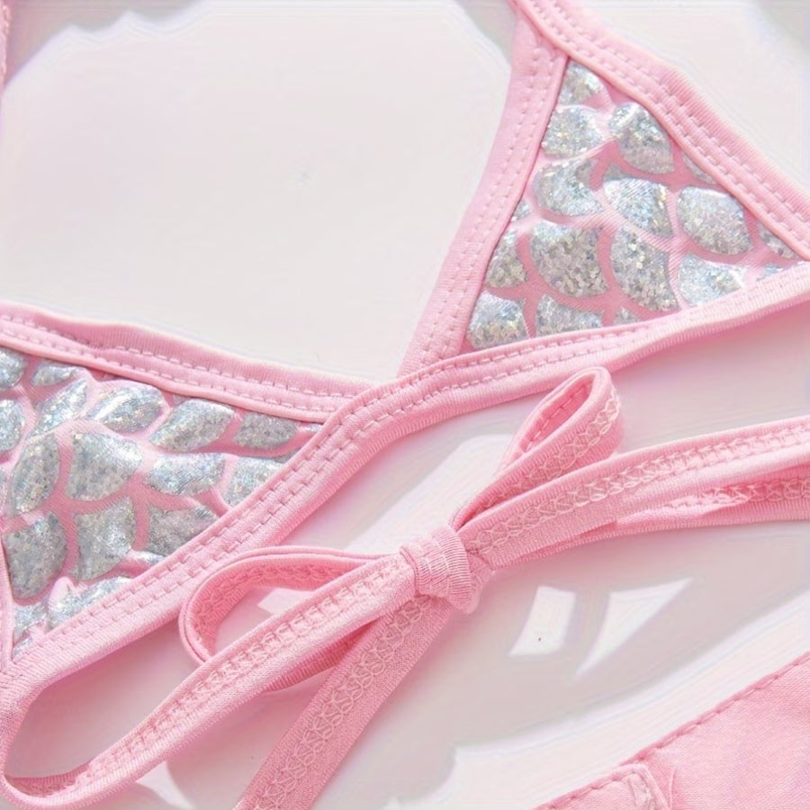 Bikini color rosa y plateado para peluditas estilo sirenita