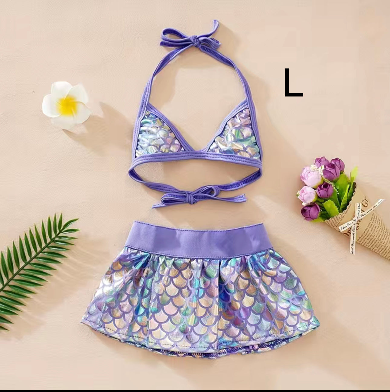Bikini para peluditas en colores lila metálico de sirenita