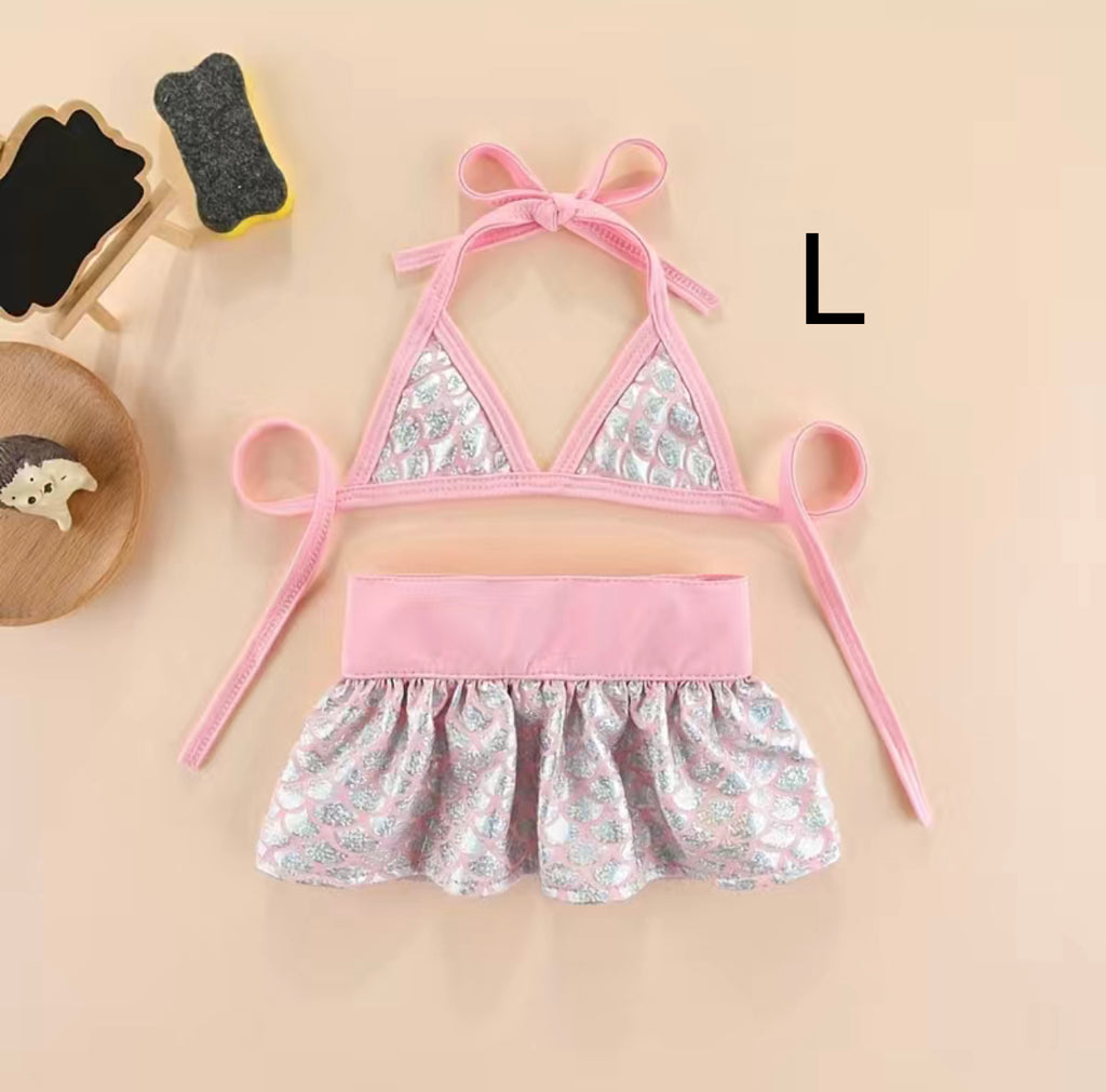 Bikini color rosa y plateado para peluditas estilo sirenita