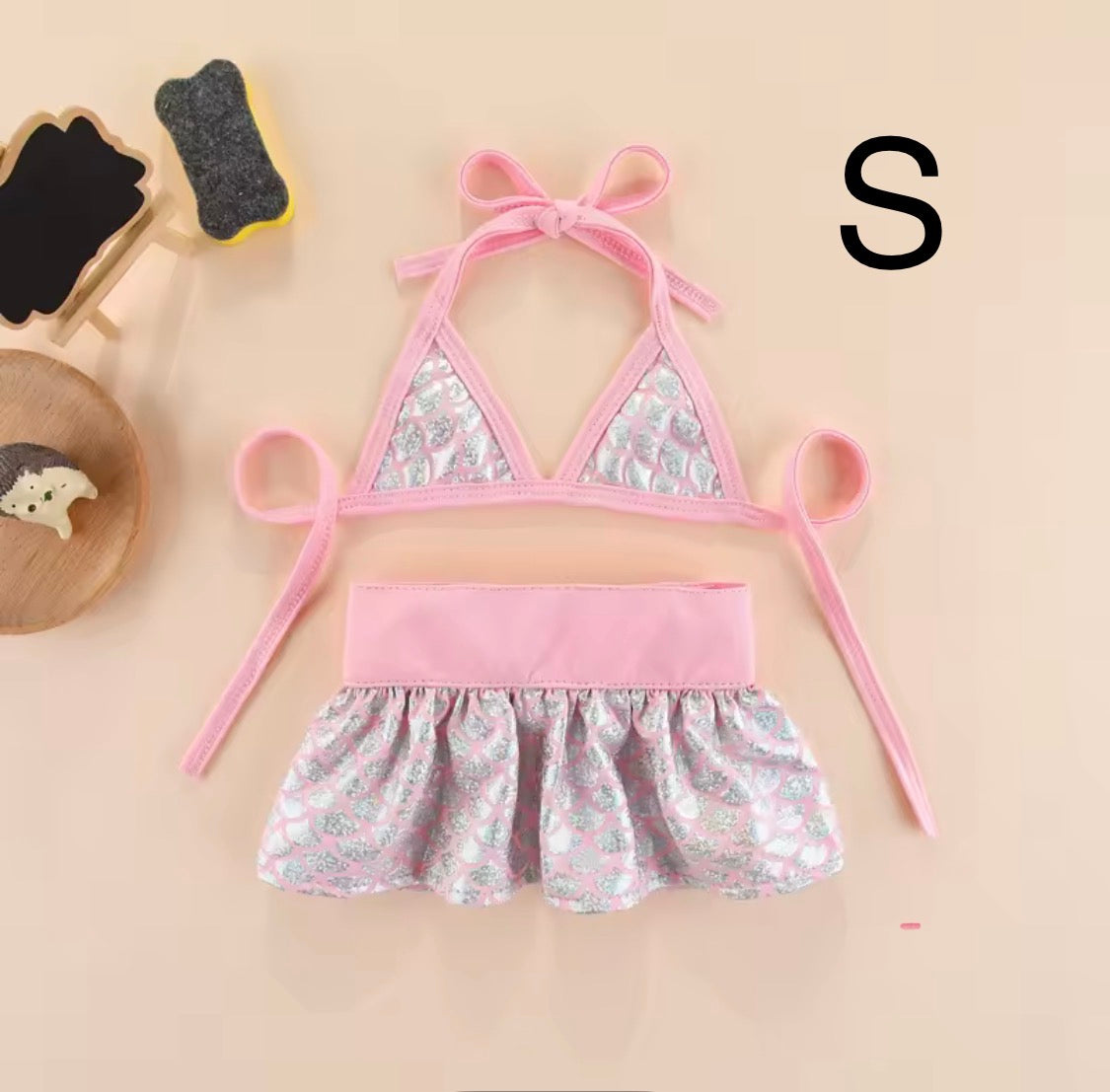 Bikini color rosa y plateado para peluditas estilo sirenita