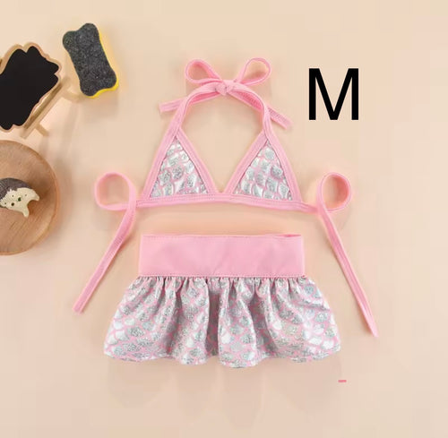 Bikini color rosa y plateado para peluditas estilo sirenita