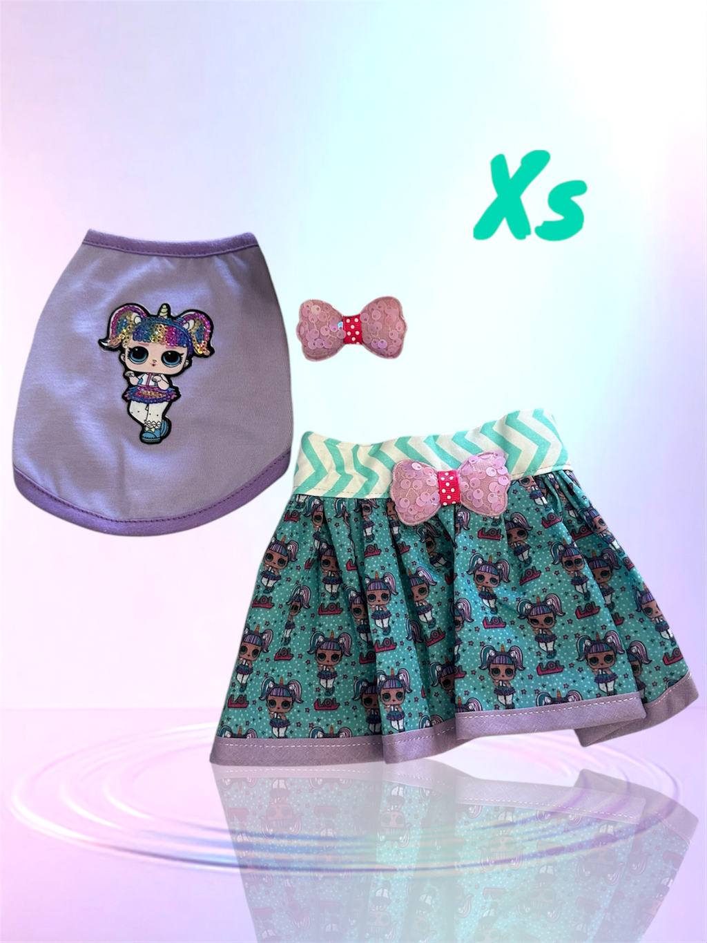 Conjuntos de falda, blusa y lazo para peluditas en tamaño extra pequeño hechos a mano
