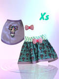 Conjuntos de falda, blusa y lazo para peluditas en tamaño extra pequeño hechos a mano